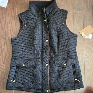NWT Weatherproof Quilted Faux Fur Lined Black Vest Zipper & Button Size L (407)